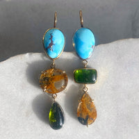 Golden Hills Turquoise, Green Tourmaline, and Golden Rutilated Quartz Earrings